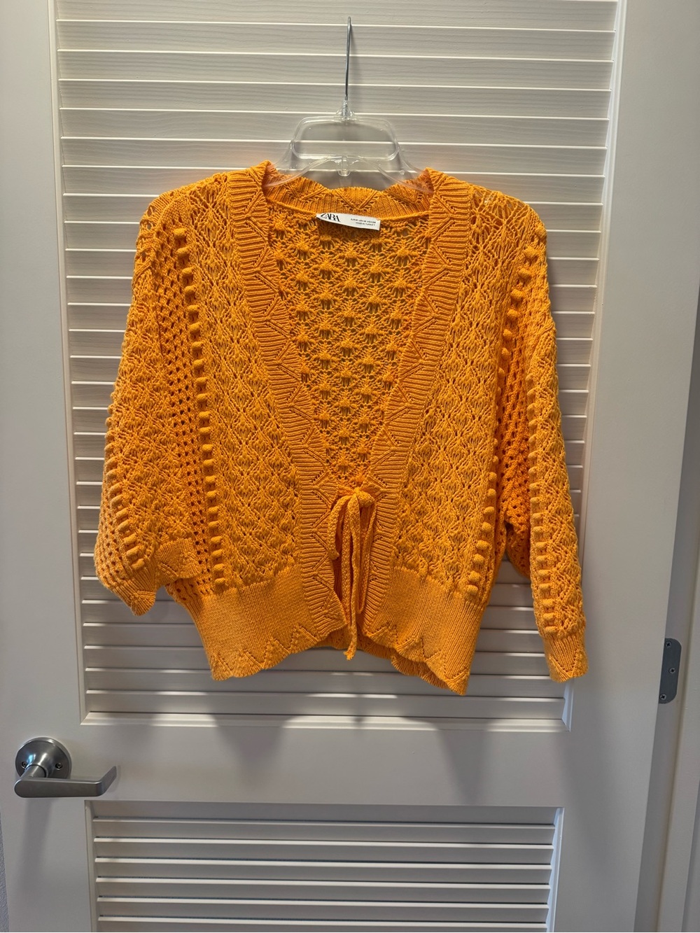 Zara Open-Knit Tie-Front Sweater Cardigan - Orange